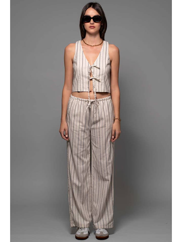 Urban Daizy - Wholesale Pants - Women's - Wide-Leg Linen Stripe Pants