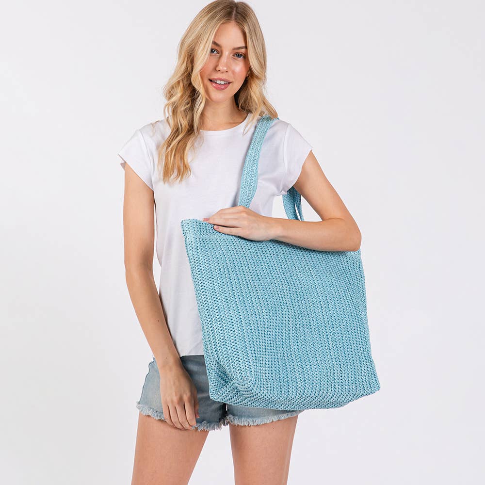 Sensibling Corp. - Wholesale Beach Bag - Solid Crochet Straw Tote Bag / Beach Bag
4