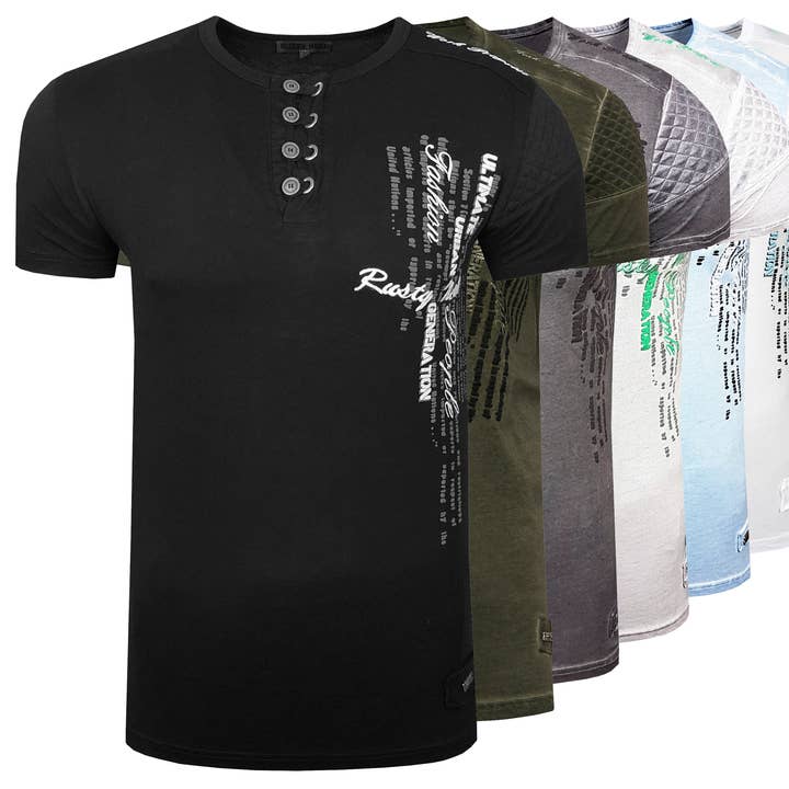 T-shirt decote redondo com carcela desbotada aspeto usado 6784 por atacado de Rusty Neal
