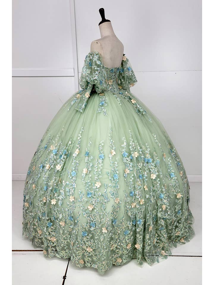 Sage Quinceanera Flower Dress With Sleeves CHF3108 for wholesale on Faire