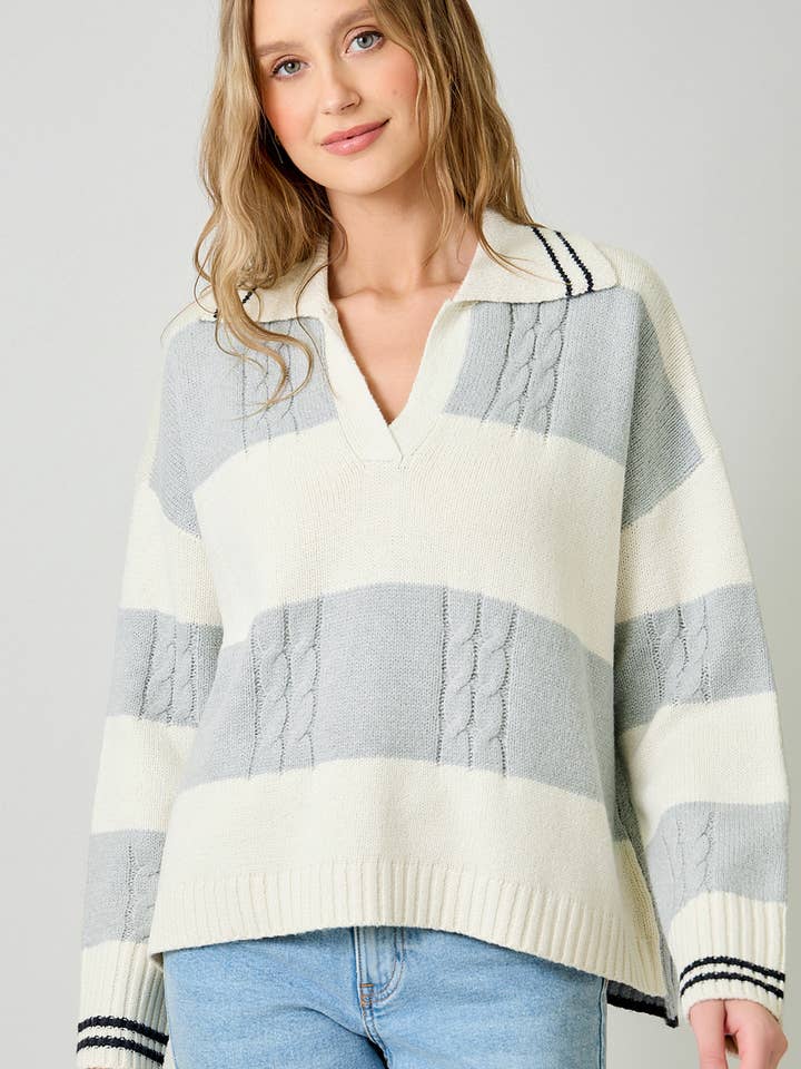 Mystree - Wholesale Knit Sweater - Women's - 60899 V-Neck Multistripe Sweater0