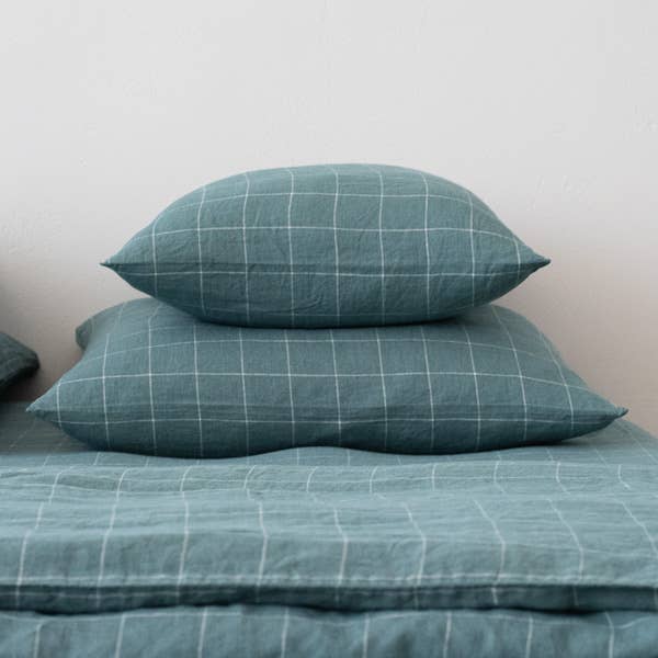 Arctic White Window Pane Washed Bed Linen Pillow Case for wholesale by LinenMe