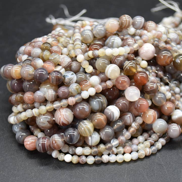 Grade A Natural Botswana Agate Round Gemstone Beads for wholesale by Oriental Direct Craft Supplies