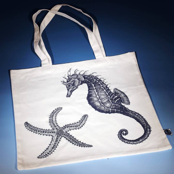 Cream Cornwall - Wholesale Tote Bag - Unisex - Seahorse & Starfish Tote Bag