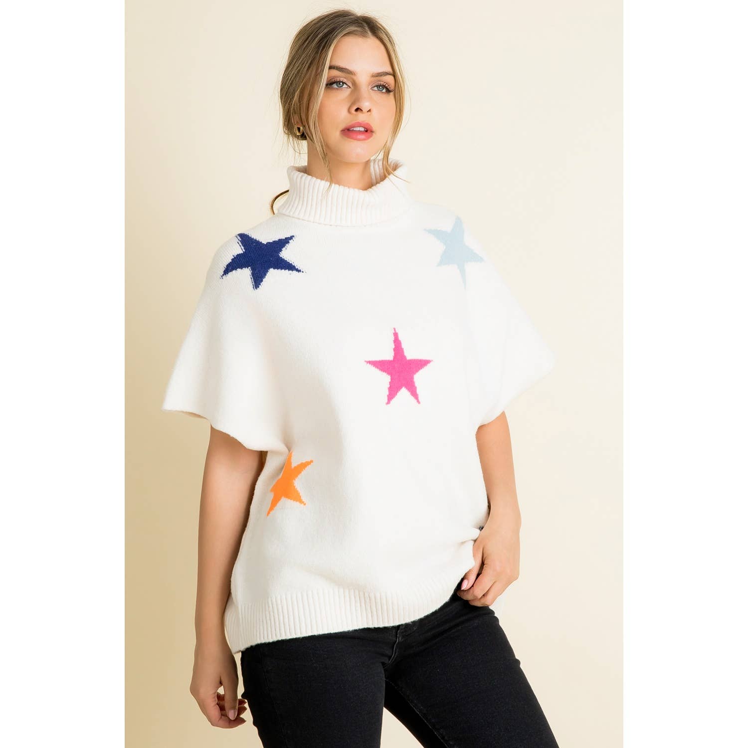 CREAM Star Pattern Poncho for wholesale on Faire4