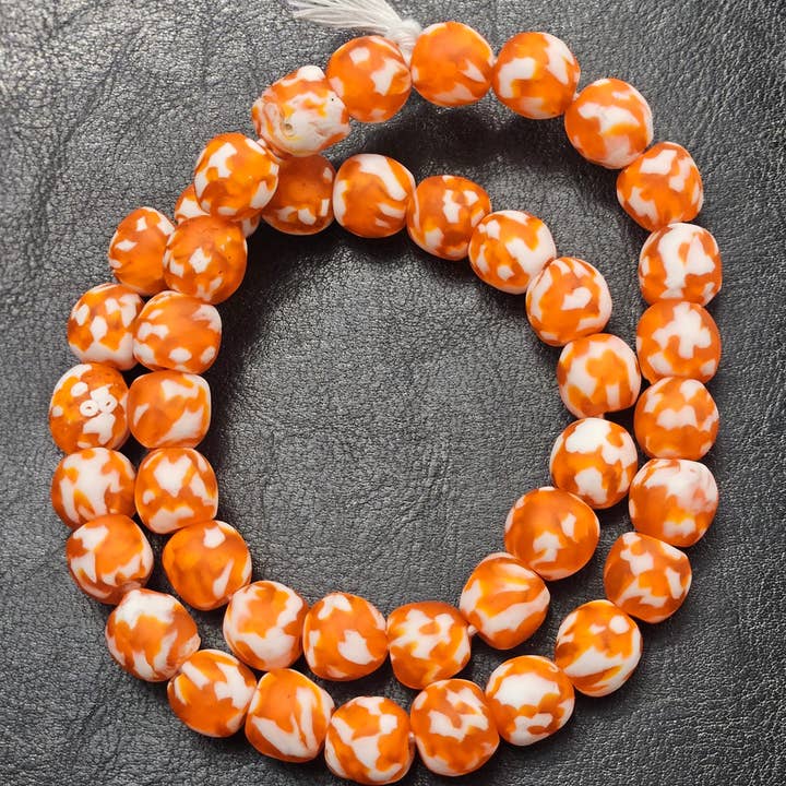 Aadampo African Beads - Wholesale Beads - Orange and White Fused African Recycled Glass Beads1
