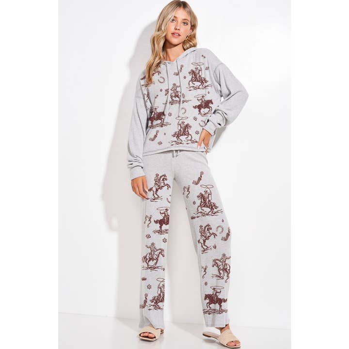 Phil Love - Wholesale Lounge Set - Women's - Desert Cowgirl Print Rib Hoodie Loungewear Set