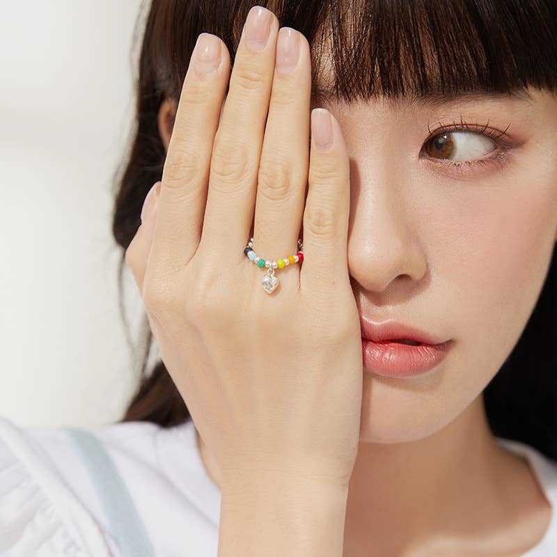 Gemscape UK - Wholesale Band/Stacked Ring - Colorful Heart Beaded Elastic Stacked Ring -Fashion & Trendy0