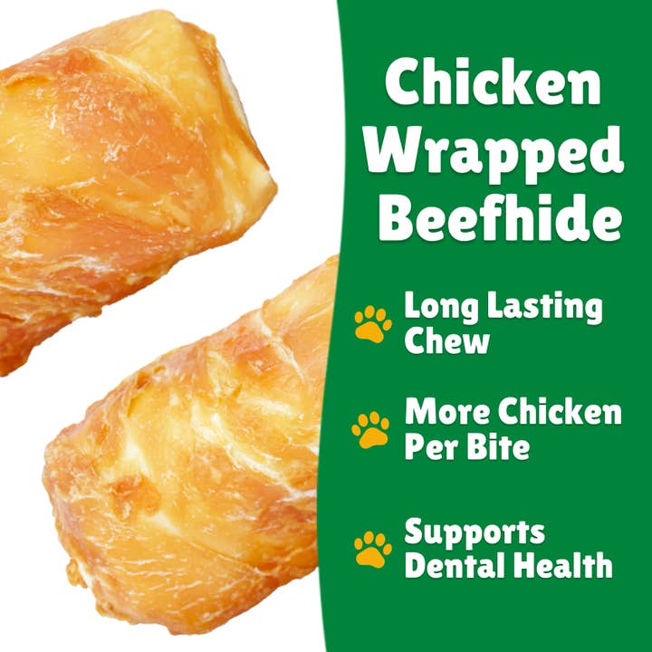 Lucky Premium Treats - Wholesale Pet Bone/Rawhide - Dog - CHICKEN WRAPPED BEEFHIDE Stubby 1 count BULK2