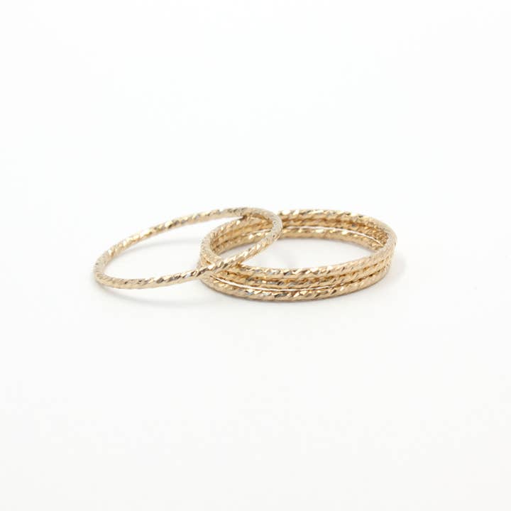 Pure Indigo Design - Wholesale Band/Stacked Ring - Thin Gold Sparkle Stack Ring, 14k Gold Filled