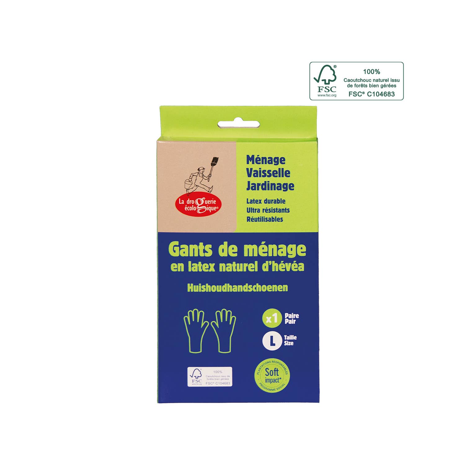 Ecodis - Grand Beau - Wholesale Cleaning Gloves - Box of a Pair of Natural Latex Gloves - La Droguerie