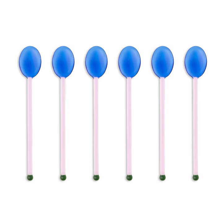 Core Home - Wholesale Table Spoon (Cutlery) - 6pk Straight Handle Glass Spoons - Blue/Pink