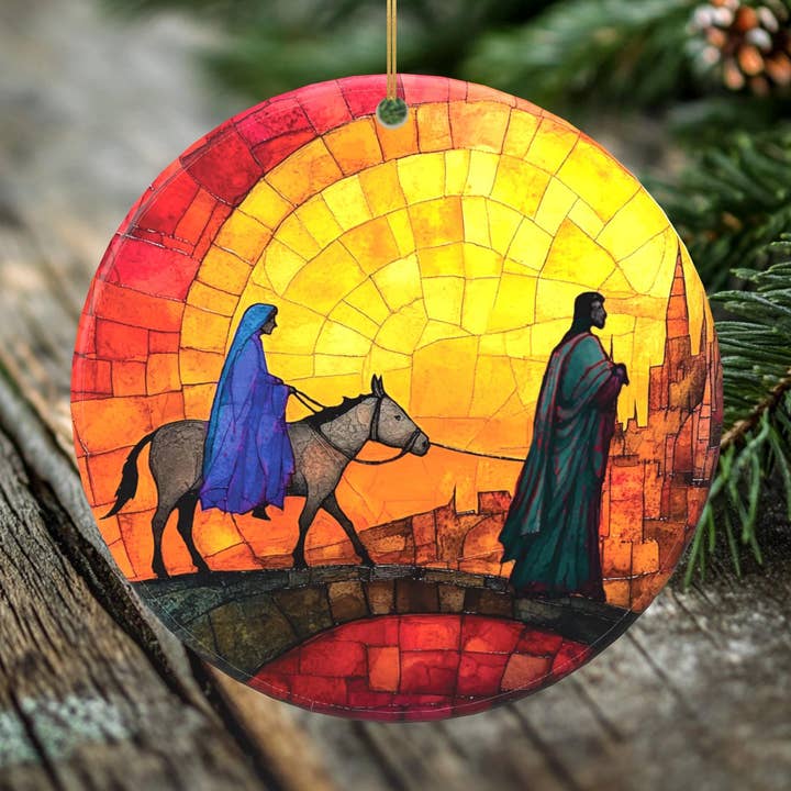 Journey to Bethlehem Porcelain Christmas Ornament - Nativity Scene Decor - 2 Sided Holiday Keepsake for wholesale by Peeping Tom's Cottage