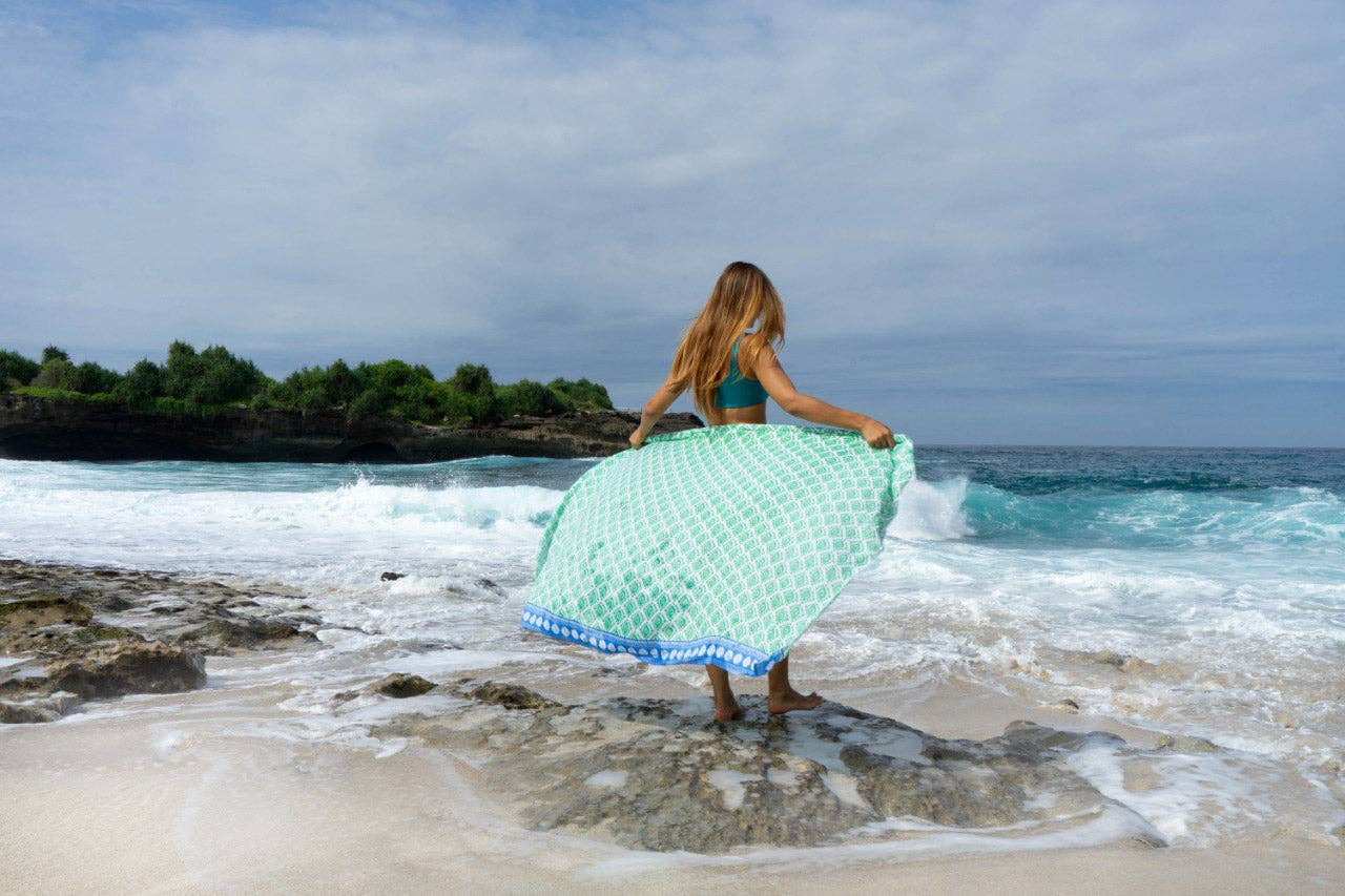 Ollie Burwell – Engroshandel Strandbadekåbe – Dame – Geo - Grøn | Voile | Håndtrykt Sarong4