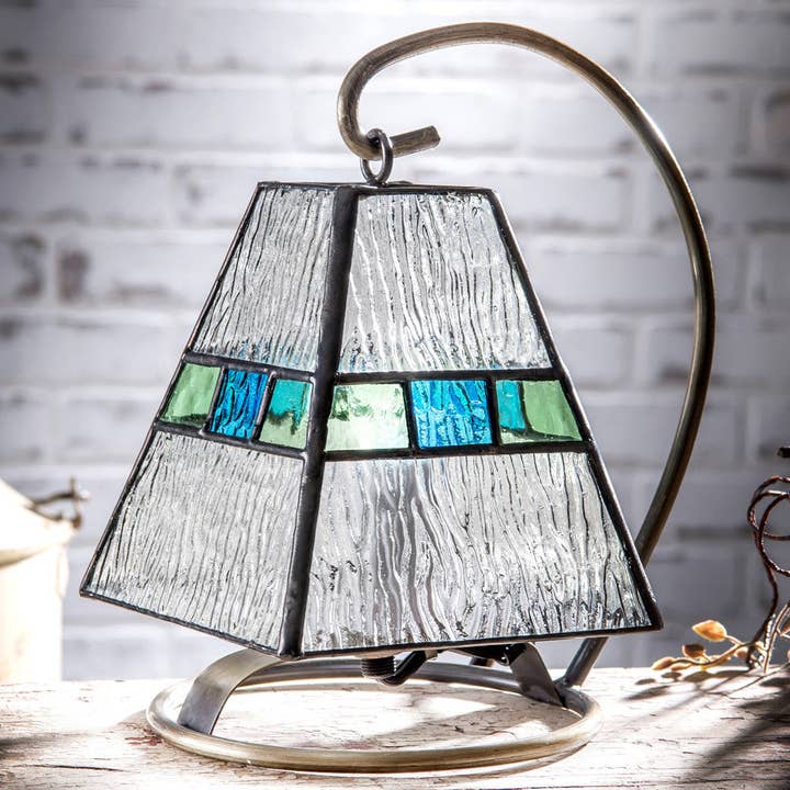 Lam 703 Clear Ripple, Blue and Antique Green Mini Lamp for wholesale by J Devlin Glass Art & Bert Anderson Collection