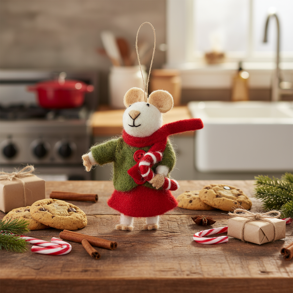 Felt So Good – Ornamento por atacado – Enfeite de Árvore Natalina de Rato de Feltro Artesanal e Biodegradável5