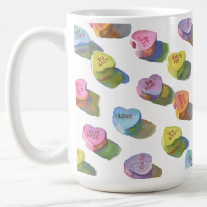 15 oz Mug | Candy Hearts for wholesale by Wyatt Waters Gallery