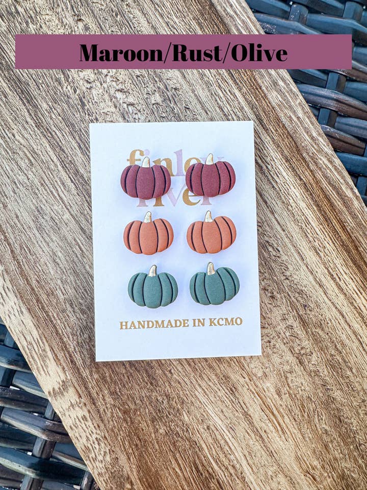 Paquete de Calabaza | Granate, Óxido, Oliva | | Regalos de Otoño para venta al por mayor de Finley River | Trendy Polymer Clay Earrings | Hypoallergenic
