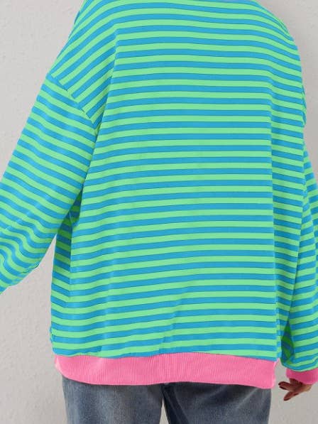 Lovesoft - Wholesale Sweatshirt - Women's - Trendy Oversized Striped Sweatshirt with Bold Trim2