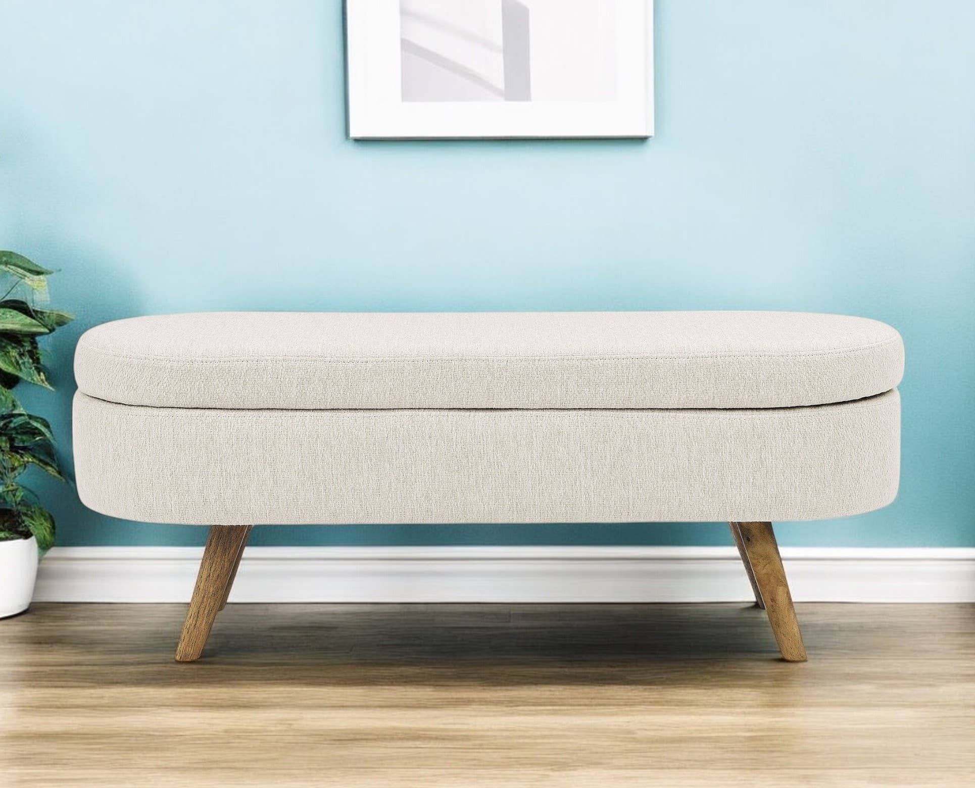 HomeRoots - Wholesale Bench - 44" Beige and Brown Upholstered Storage Bench with Flip Top0