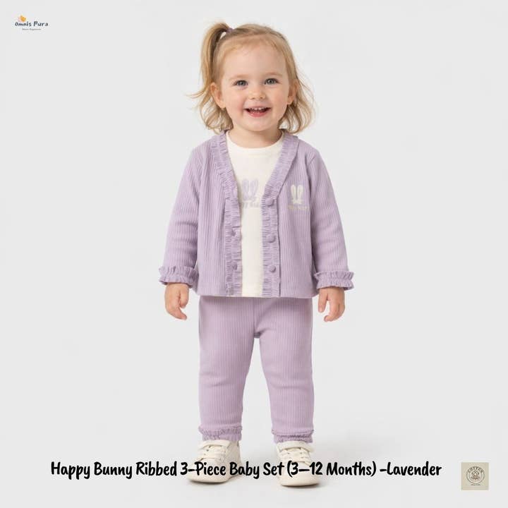 Happy Bunny Ribbed 3-Piece Baby Set (3–12 Months) for wholesale by Omnis Pura