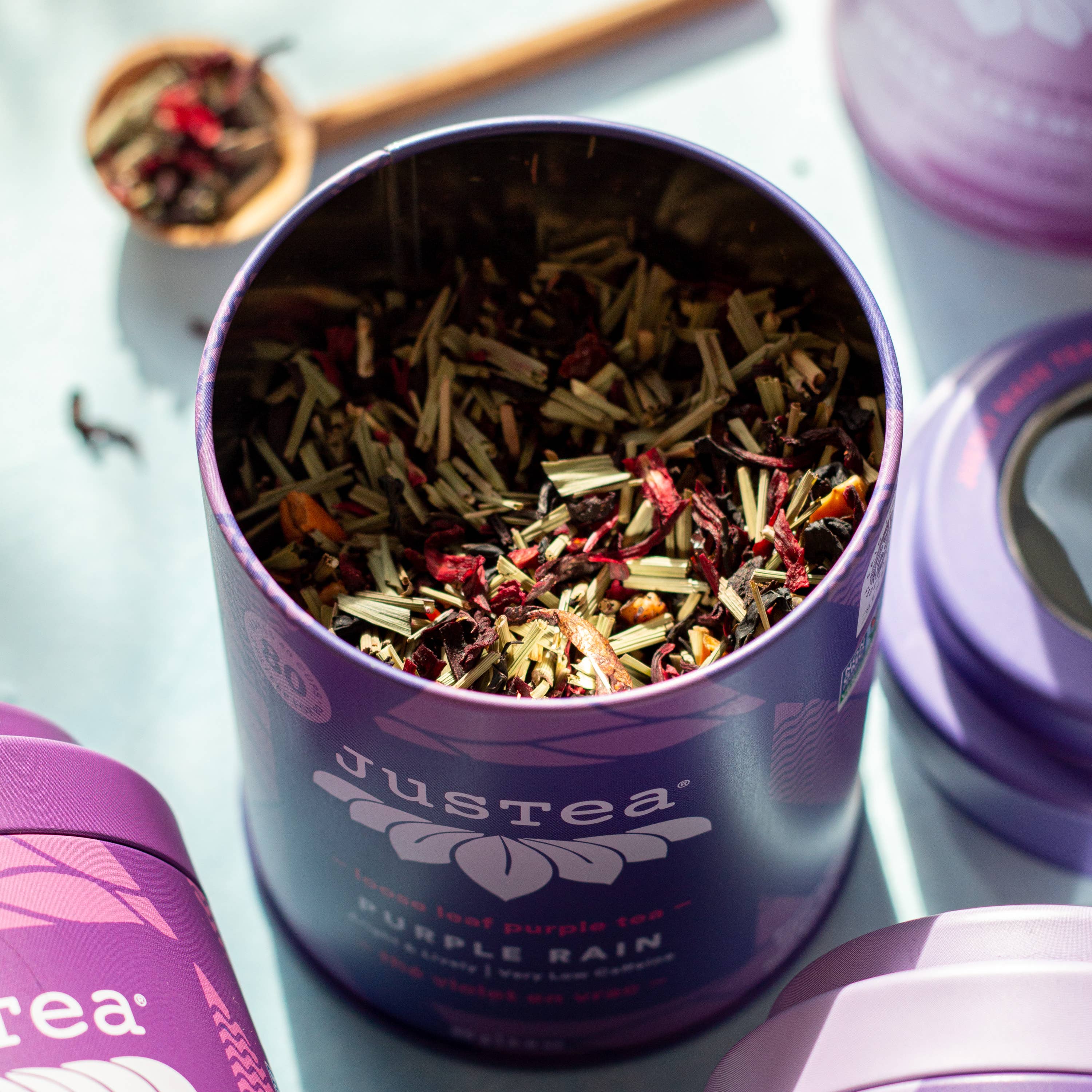 JusTea - Wholesale Loose Tea - Purple Rain Tin with Spoon - Organic, Fair-Trade, Purple Tea6