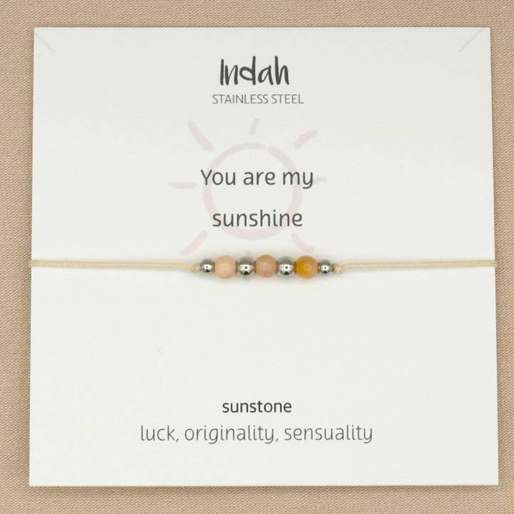 Pulseira de pedra, pedra do sol, aço inoxidável prateado por atacado de by Indah