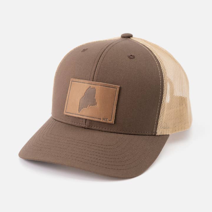 Range Leather Co. - Wholesale Trucker Hat - Unisex - Maine Silhouette Hat | Leather Patch Trucker Hat