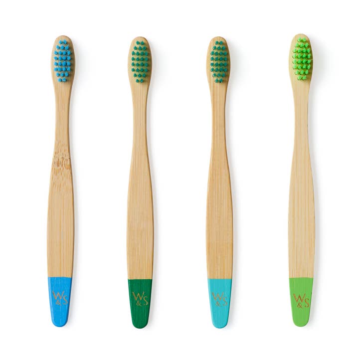 Wild and Stone - Vendita all'ingrosso Spazzolino da denti - Bambini e neonati - Spazzolino da denti in bambù per bambini (100% FSC) - Confezione da 4 - Aqua0