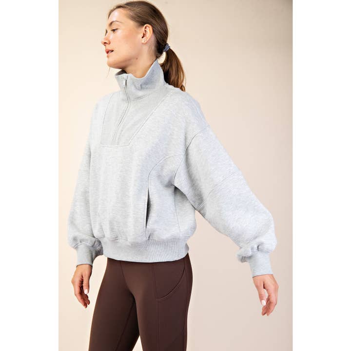 French Terry Fleece Quarter Zip Oversized Top for wholesale by Apolline