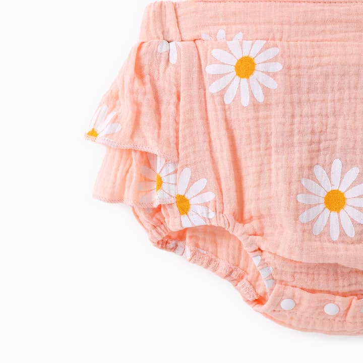 PatPat - Wholesale Bodysuit (Non-Footed) - Baby - 100% Cotton 2pcs Daisy Print Crepe Fabric Baby Romper Set
