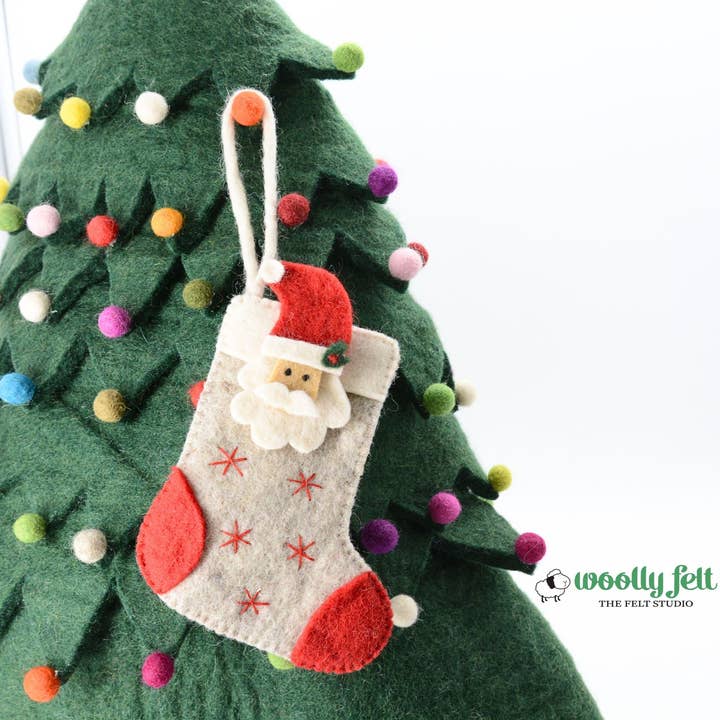 Handmade Santa Claus Christmas Stocking with Snowflakes for wholesale by Woollyfelt