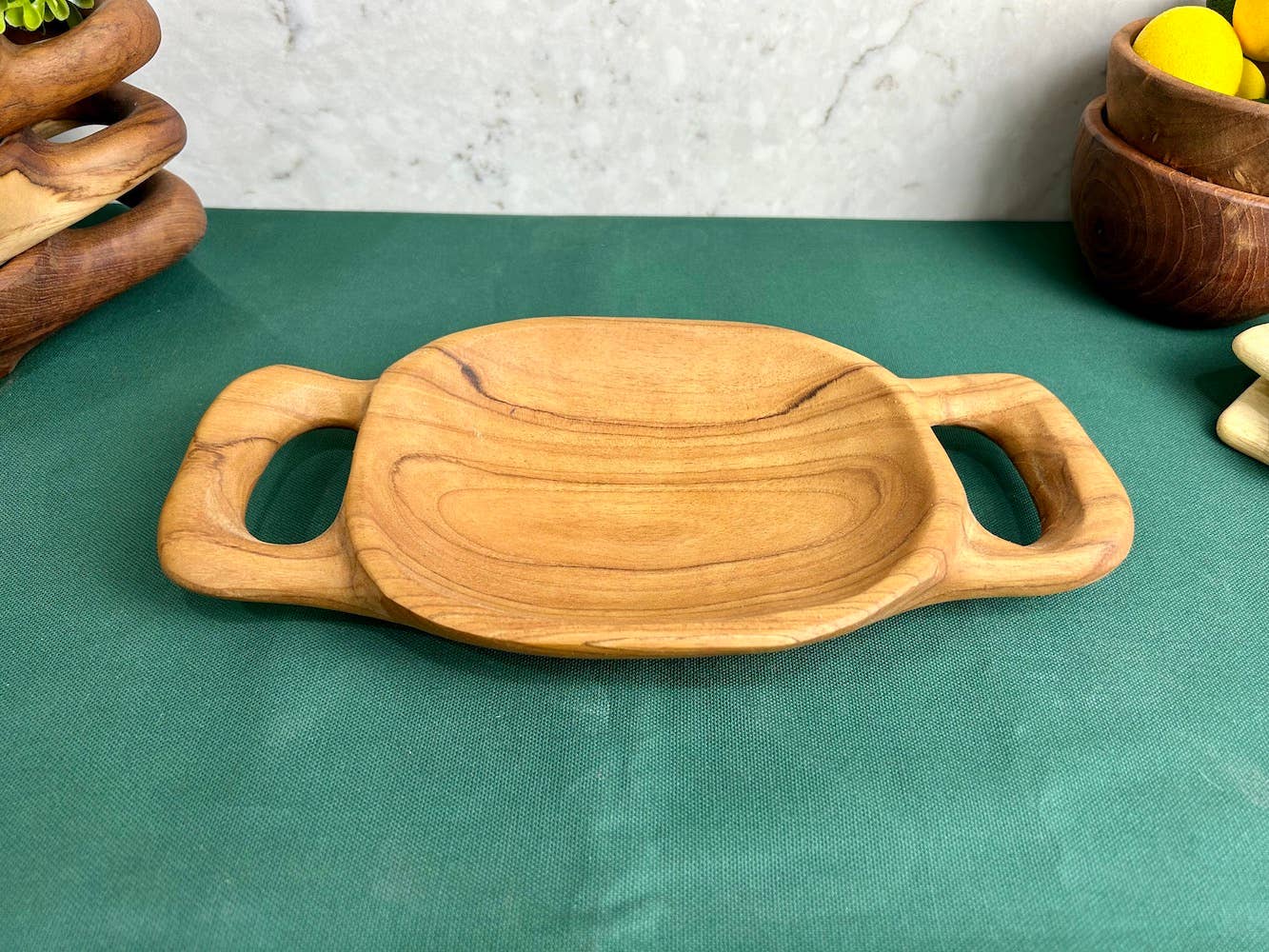 Tuckahoe Hardwoods – Engroshandel Pyntebakke – Rustikt teaktræsfad med håndtag - lille10