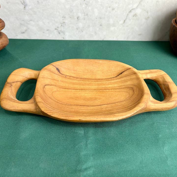 Tuckahoe Hardwoods – Engroshandel Pyntebakke – Rustikt teaktræsfad med håndtag - lille10