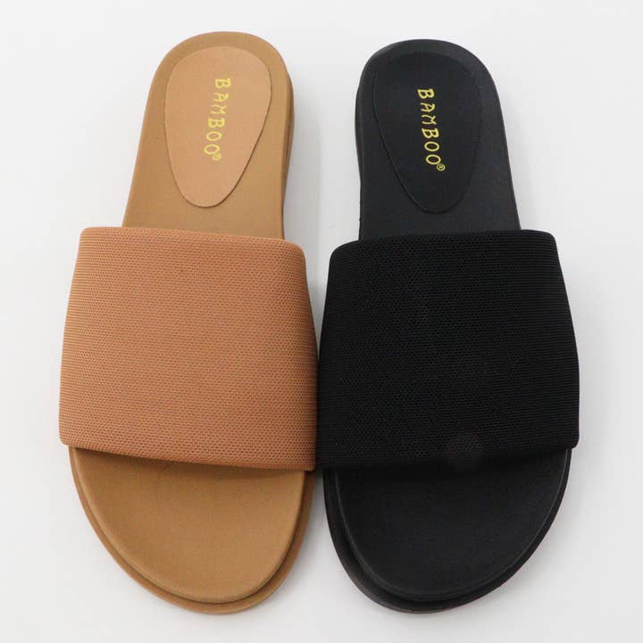 Mars Sky Shoes Wholesale - Wholesale Sandals - Women's - Bamboo MISSION-91 Wide Mesh Fabric Strap Slide Flat Sandals