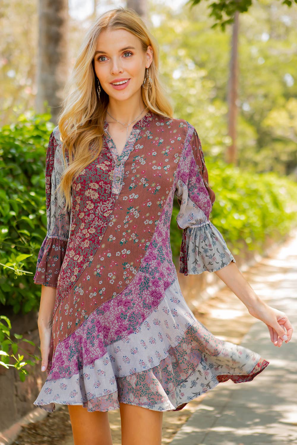 Young Threads - Wholesale Dress - Women's - Boho Patchwork Overdyed Babydoll Dress11