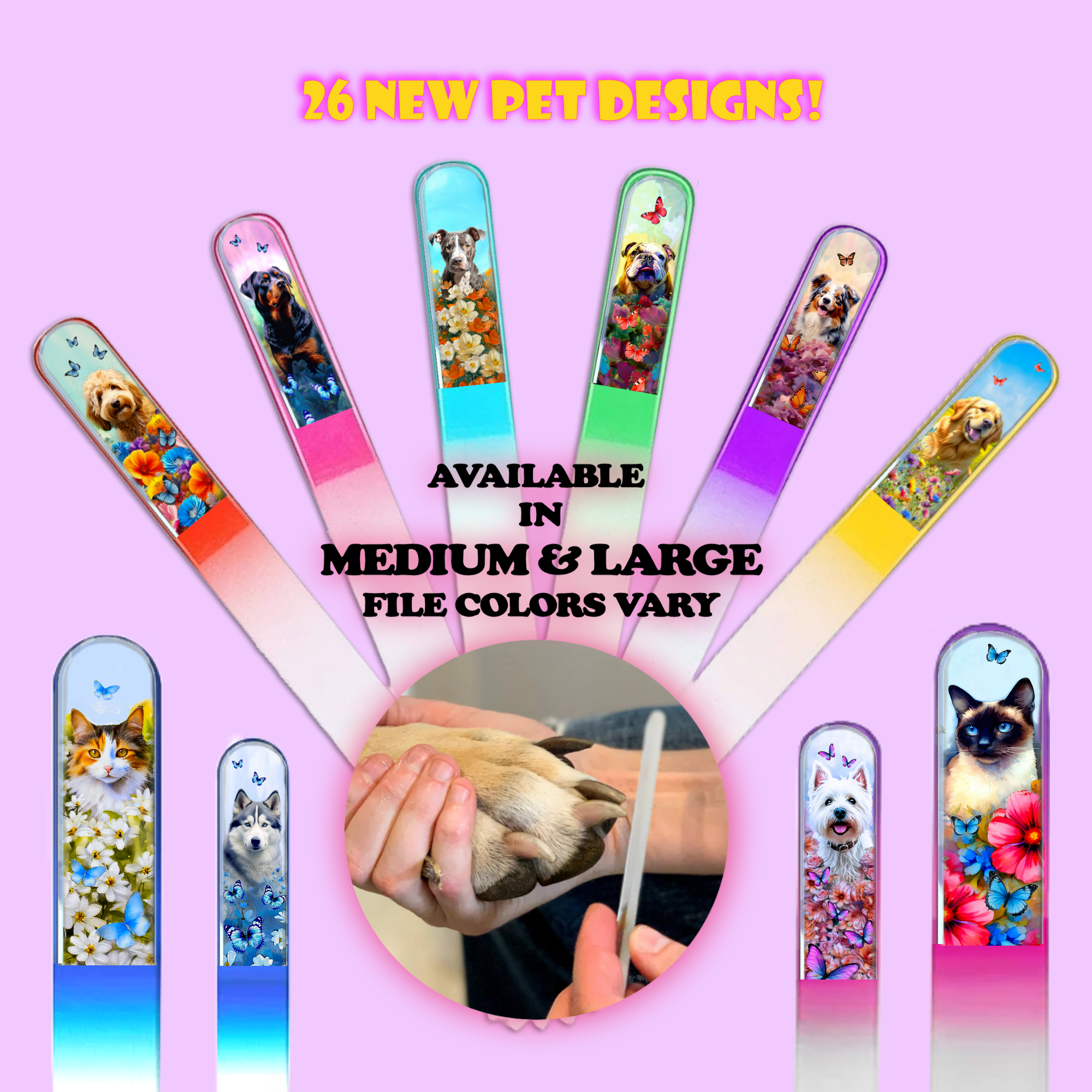 Classy Nail Files - Vendita all'ingrosso Lime per unghie - Lima per unghie in cristallo colorato 3D con cucciolo di cane Chihuahua e fiori.4