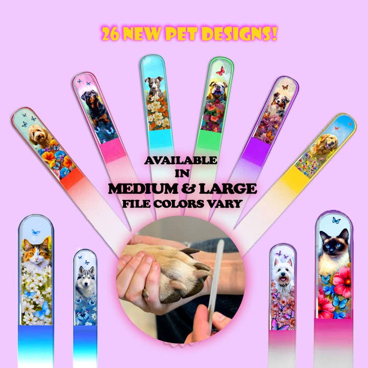Classy Nail Files - Vendita all'ingrosso Lime per unghie - Lima per unghie in cristallo colorato 3D con cucciolo di cane Chihuahua e fiori.4