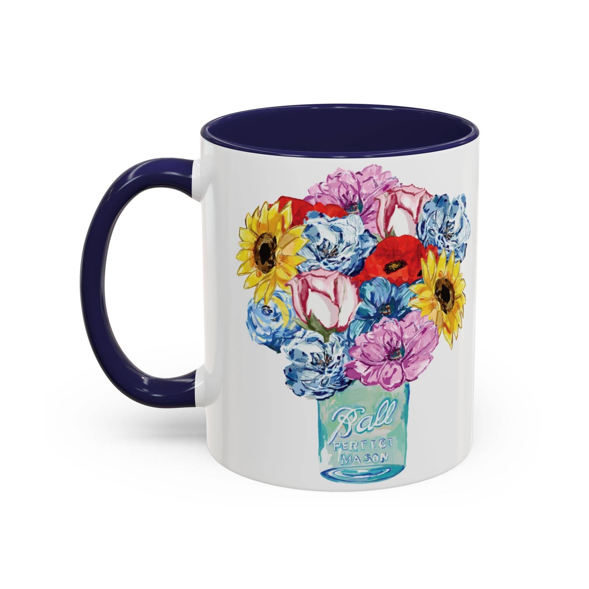 Blue Cava - Wholesale Coffee Mug - Spring Floral Mason Jar Two Tone Ceramic Mug - 11 oz & 15 oz3