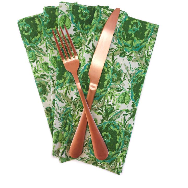 90 West Linen Co. - Wholesale Dinner & Cloth Napkin - Maximalist Green Floral Cloth Napkins, Set of 413