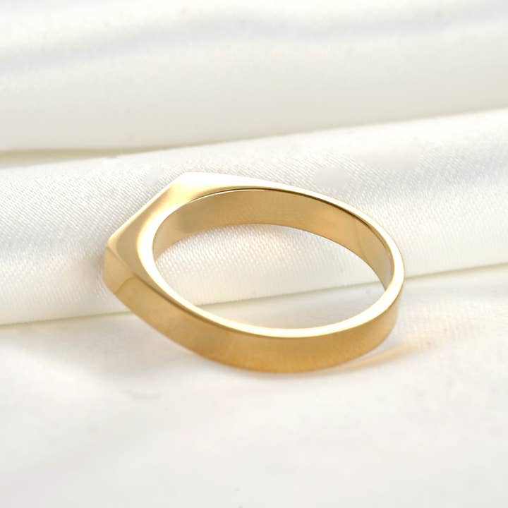 Blueyejewelry – Anel de sinete por atacado – Anel Slim Signet - Anel Impermeável 18k Retângulo Dourado2