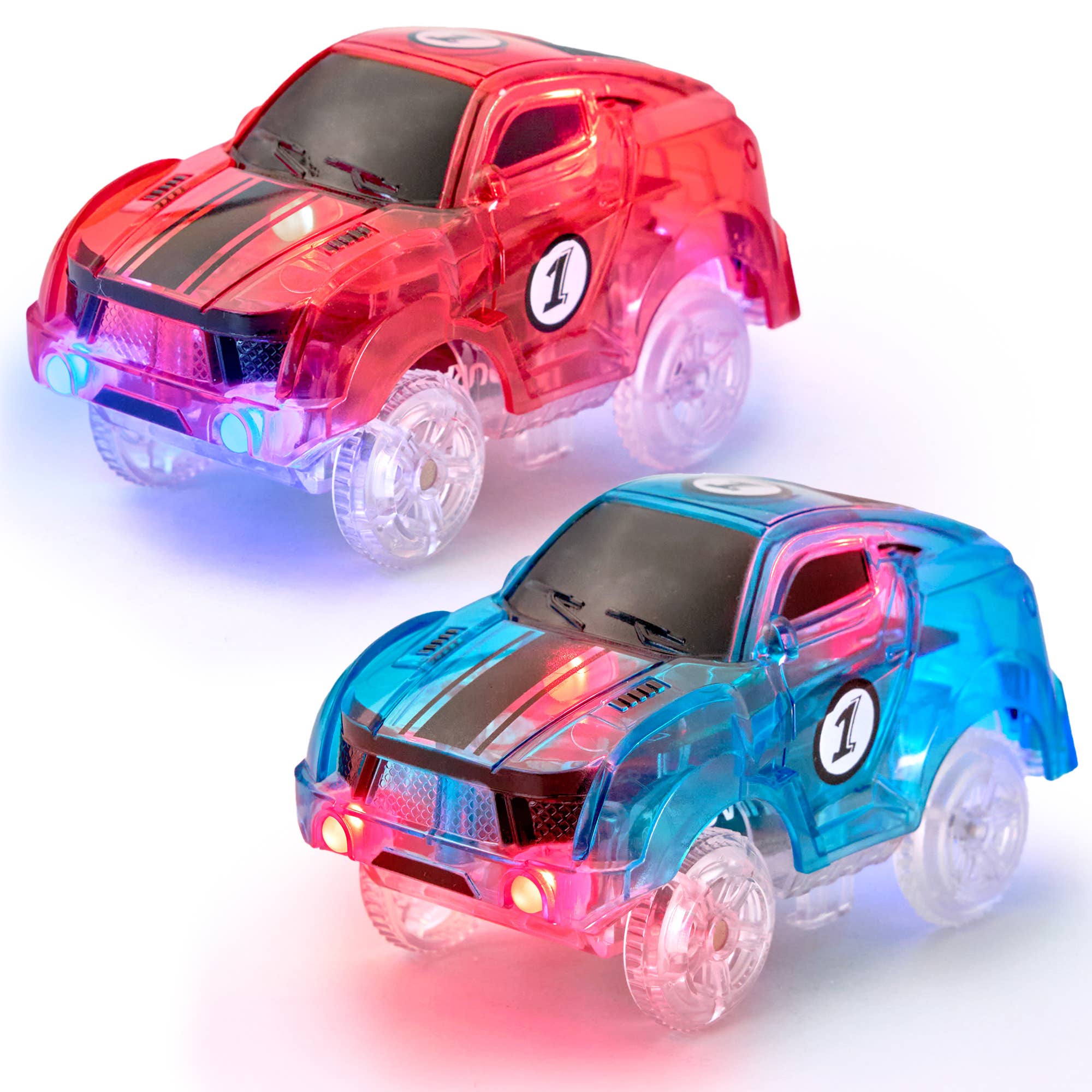 JitteryGit - Vente Voiture/camion miniature – enfant - Ensemble de 2 jouets lumineux sur le thème du Speedway, voitures de course1