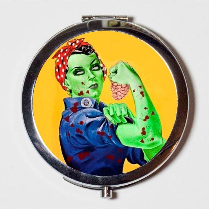 Zombie Rosie the Riveter Compact Mirror - Horror Retro Feminist Icon Goth Psychobilly - Make Up Pocket Mirror for Cosmetics for wholesale by FringePop