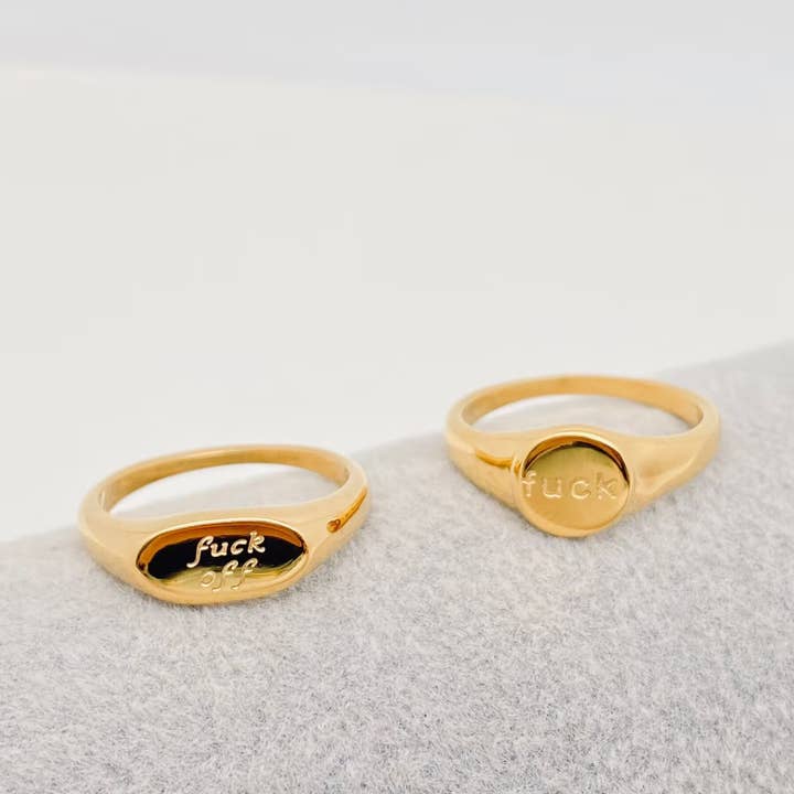 Mio Queena - Wholesale Cocktail/Statement Ring - Geometric "fuck off"18K Gold Plated Stainless Steel Ring-FGS
