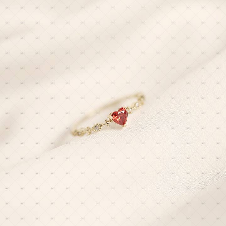 Gioiellin - S925 Silver Jewelry - Wholesale Multi-stone ring - S925 Silver 14k Gold Plated Heart Shape Artificial Ruby Ring4
