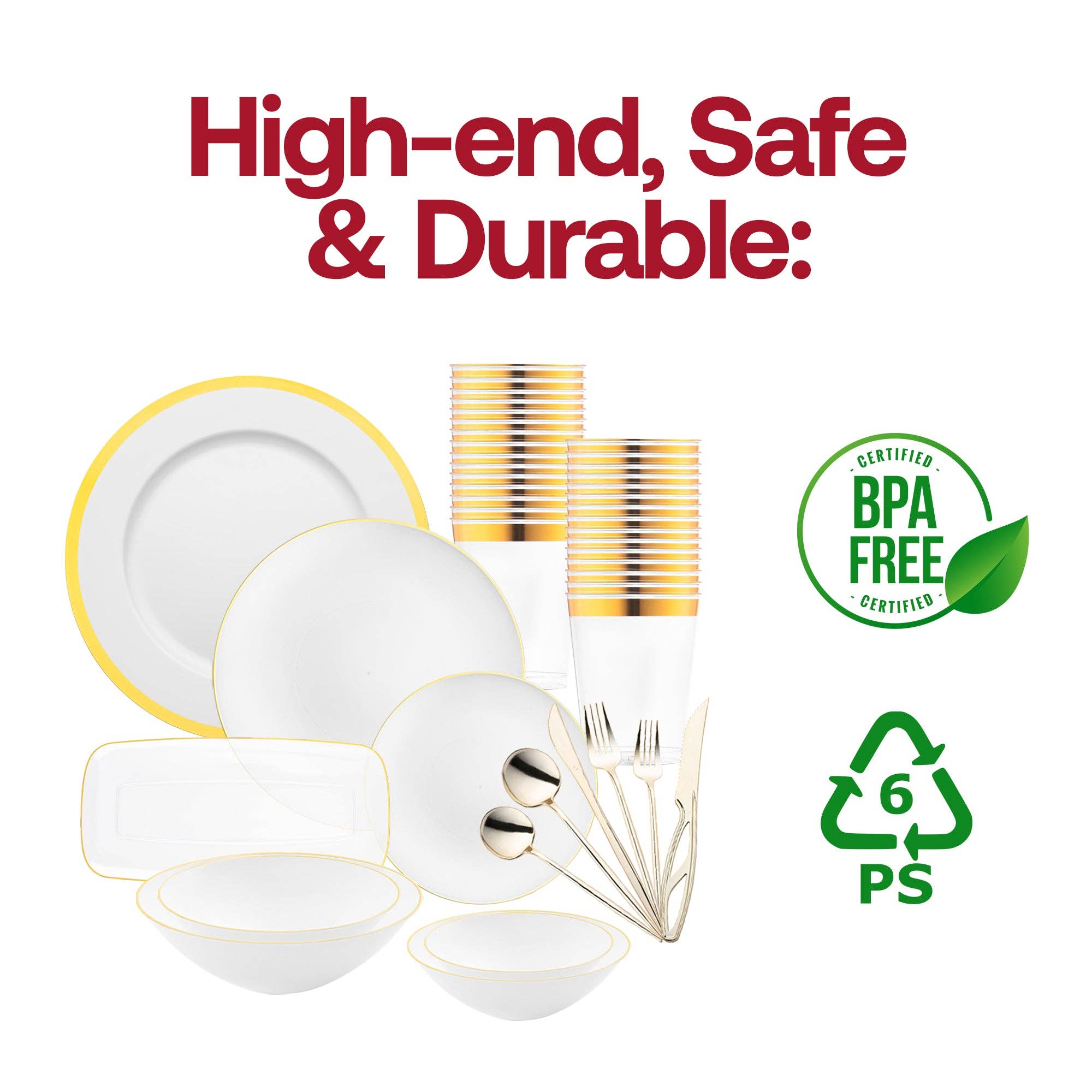 Smarty had a Party - Wholesale Serviesset - Witte met Gouden Maanlicht Ronde Plastic Bruiloft Waardeset3