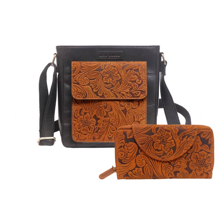 Embossed Leaf (Crossbody and Wallet) for wholesale by Alta Quero