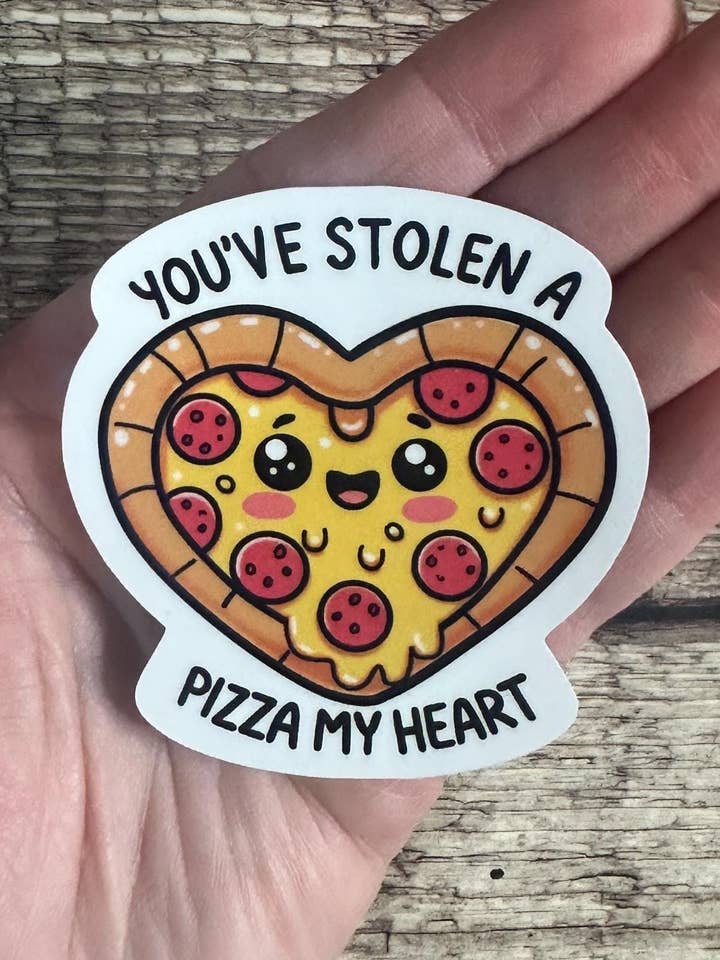 Funny Food Lover Waterproof Sticker "You’ve Stolen a Pizza My Heart" – Cute Food Pun Gift - Sticker for Laptops & Water Bottles for wholesale by Laura Dawn Designs