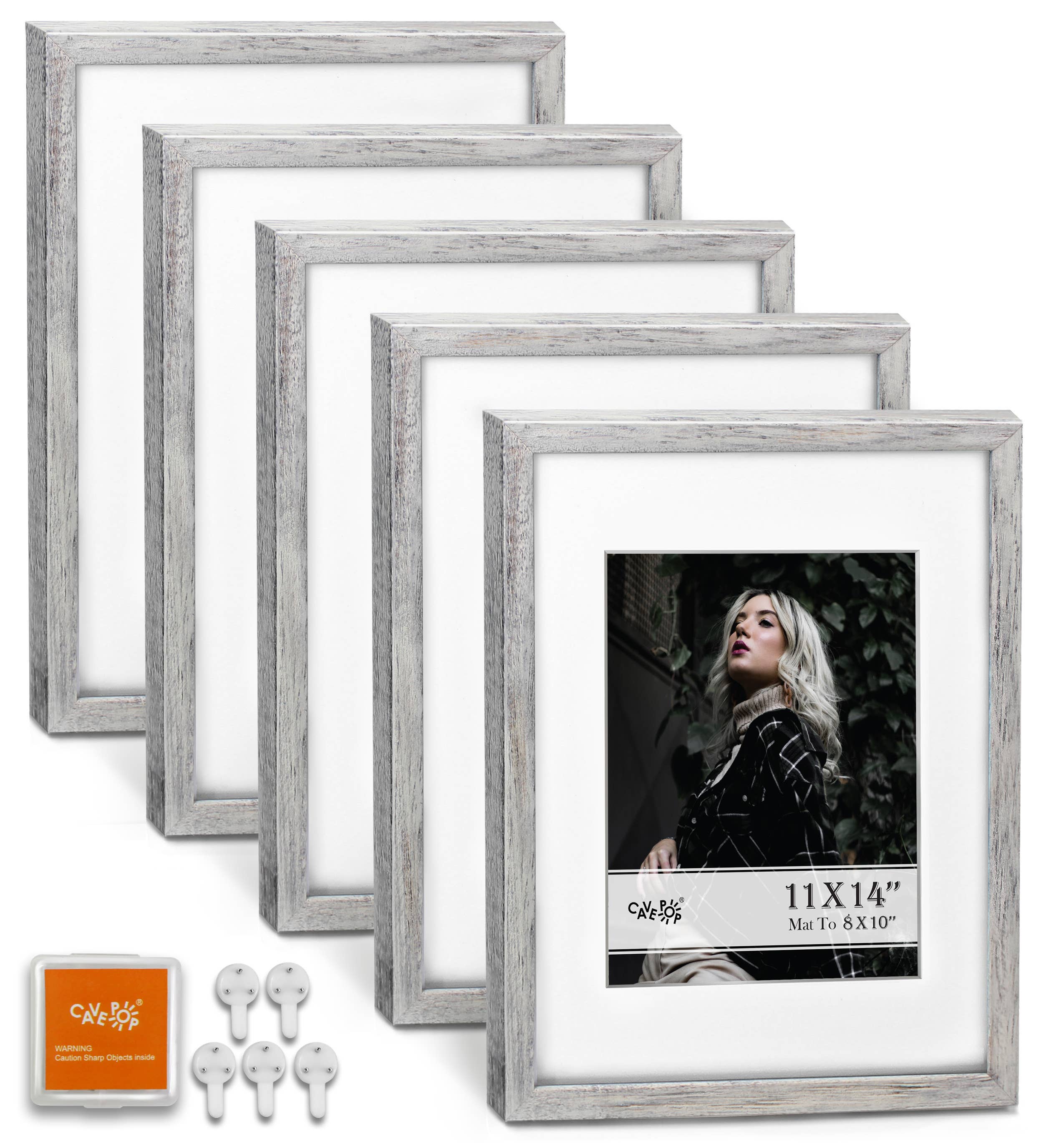 Cavepop - Wholesale Picture Frame - Wood Picture Frame Set of Five - (8" X 10" Mat; 11" X 14")6
