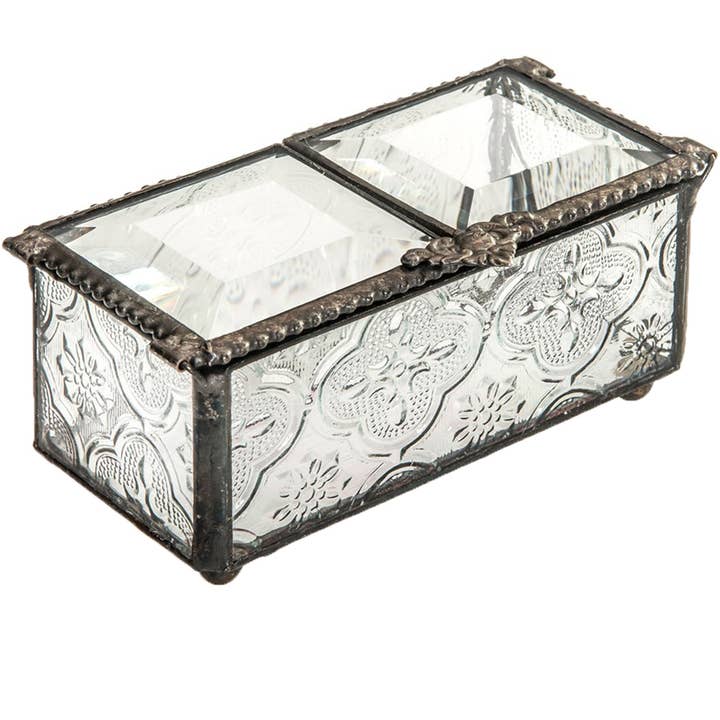 J Devlin Glass Art & Bert Anderson Collection - Wholesale Decorative Box - Clear Vintage Stained Glass Keepsake Decorative Box 294